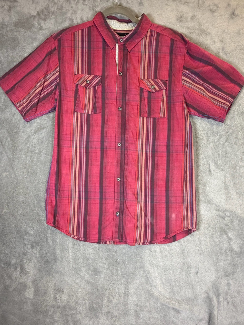 Calvin Klein Jeans Boy's Button Up Teal Blue Plaid Short Sleeve Shirt Sz XL18-20